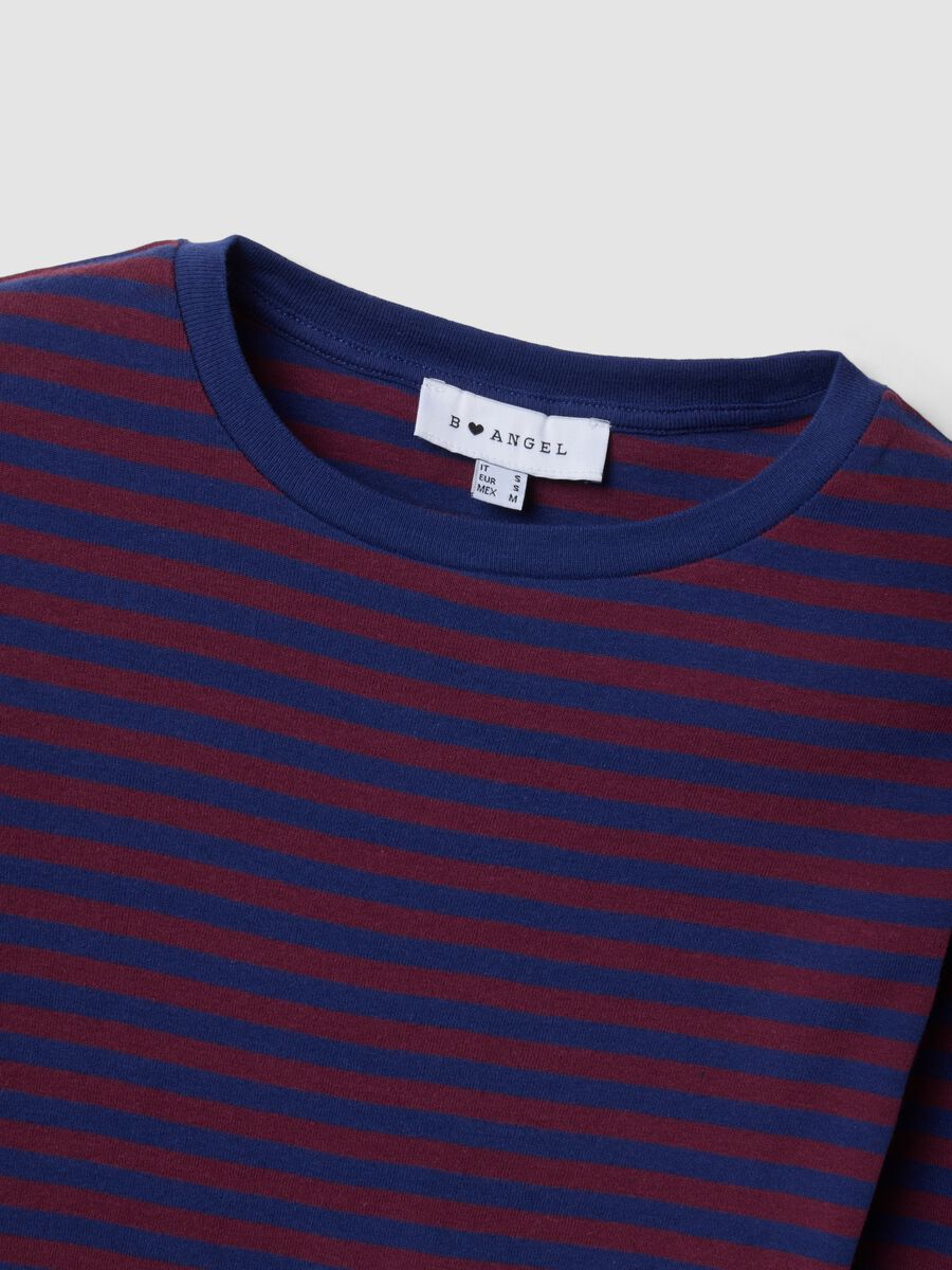 Purple pure cotton striped crew-neck T-shirt_1