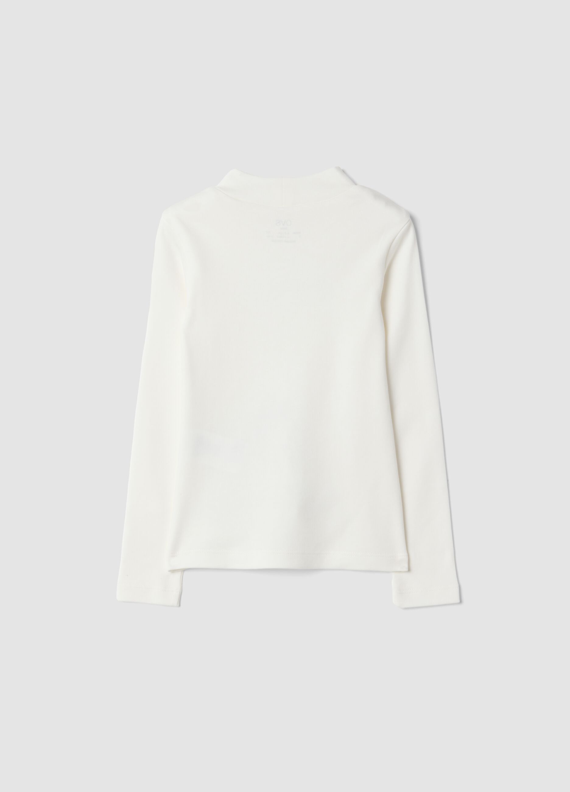 T-shirt bianca con collo rialzato in puro cotone organico con stampa