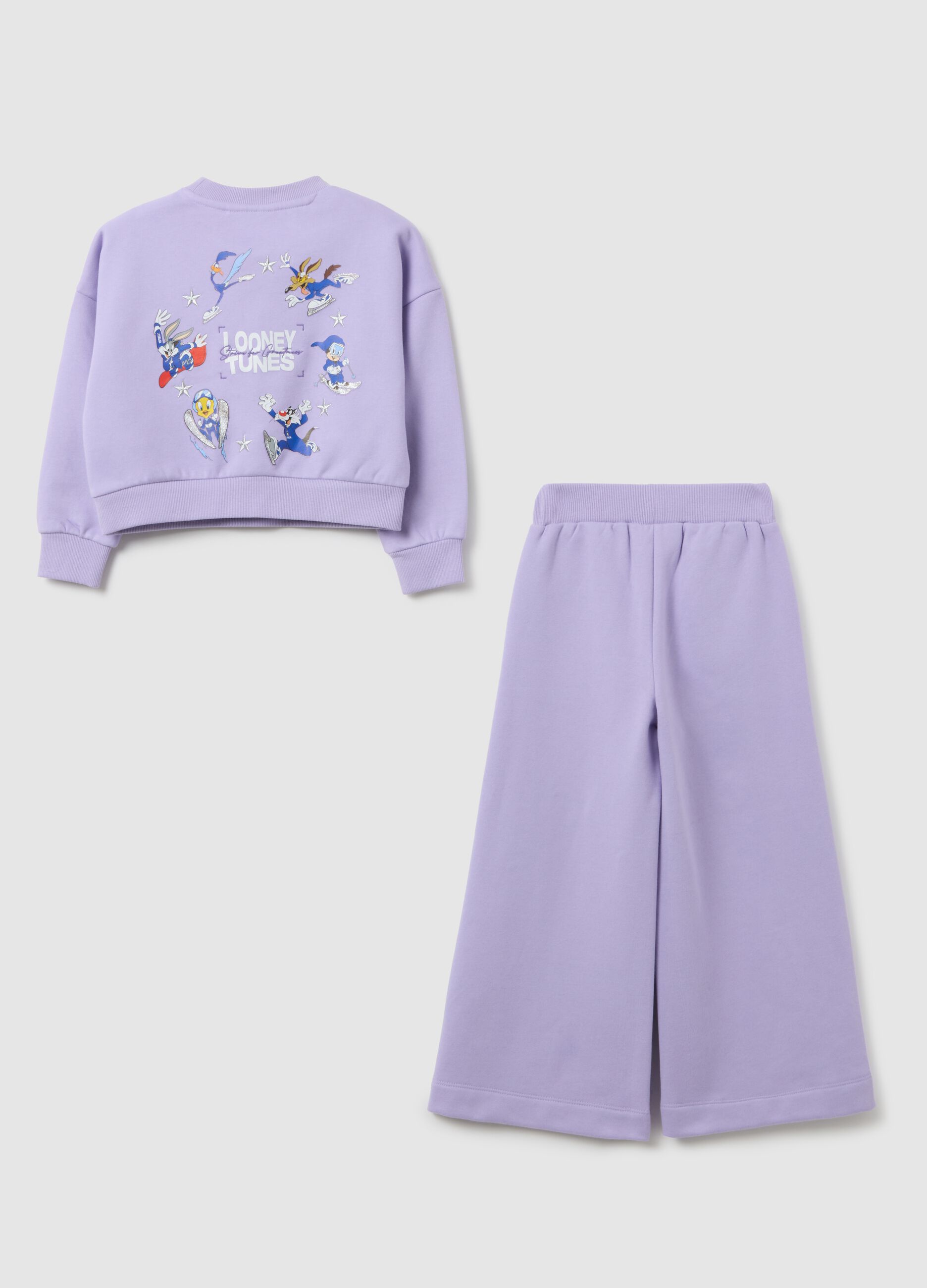 Girls' Regular Fit Purple Suit in Cotton Blend with Print