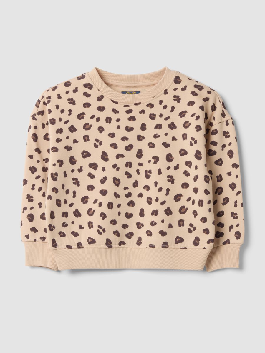 Beige pure cotton crew-neck sweatshirt with animal print_0