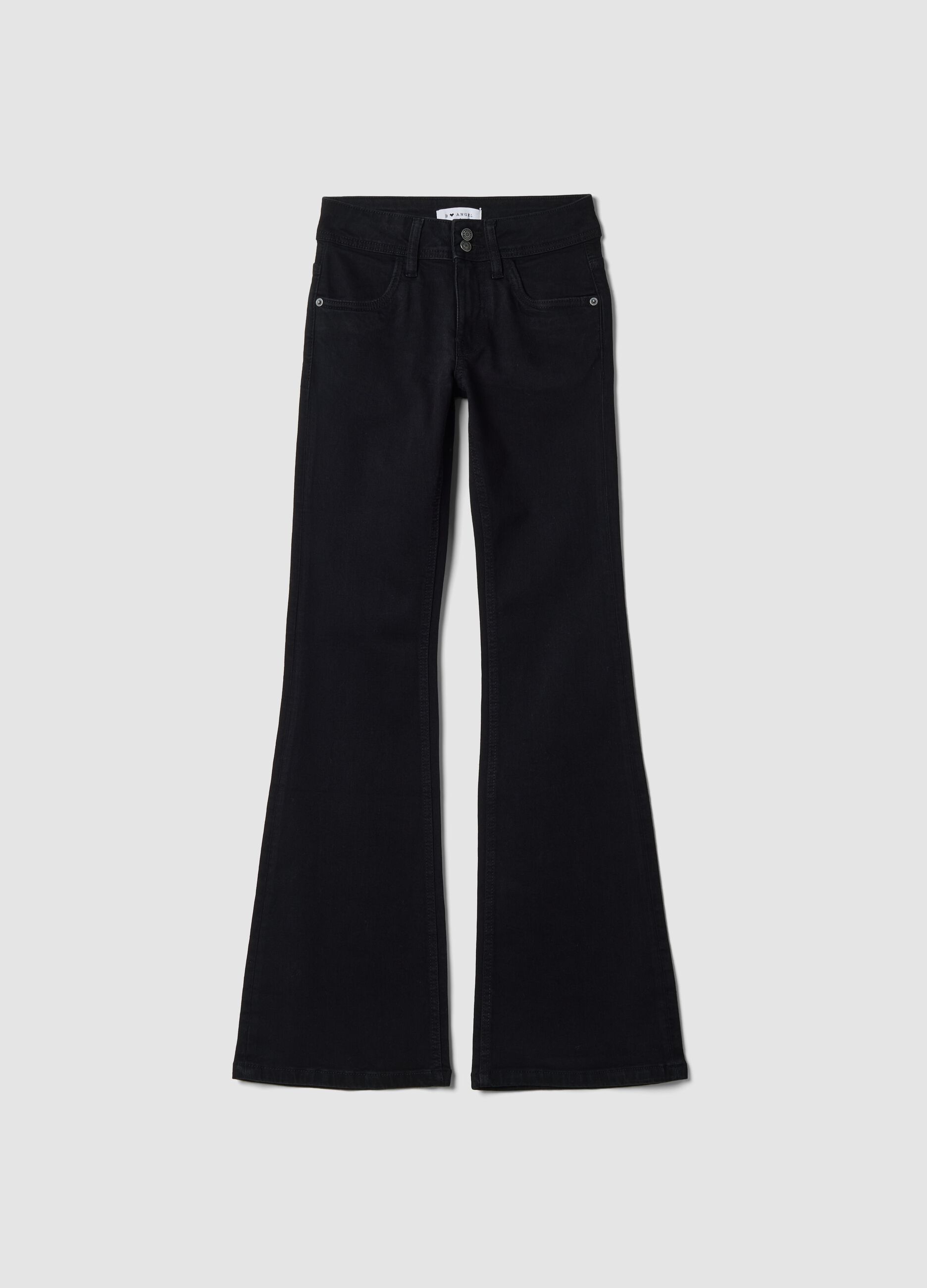 Jeans neri flare in cotone elasticizzato