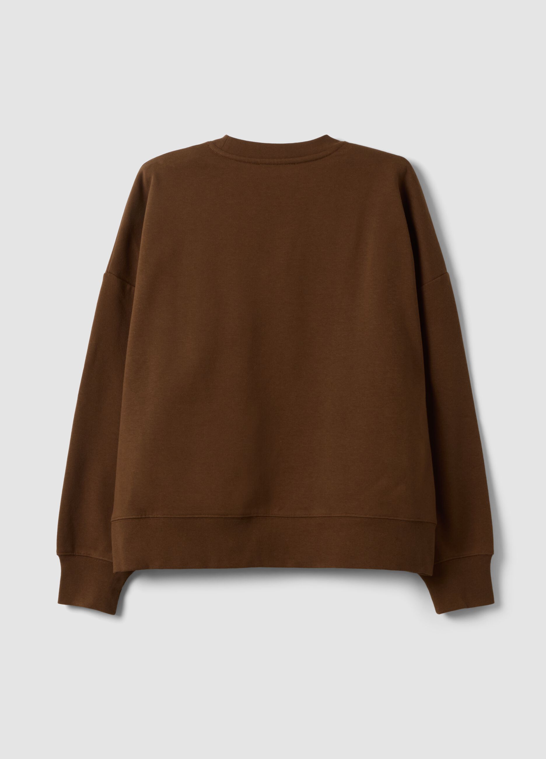 Felpa marrone in misto cotone con girocollo con fantasia floreale