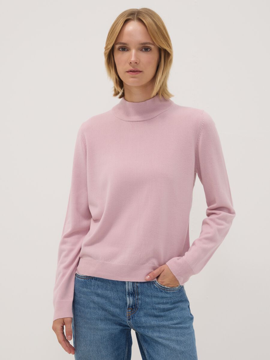 Pink long-sleeved top with high neck, regular fit_0