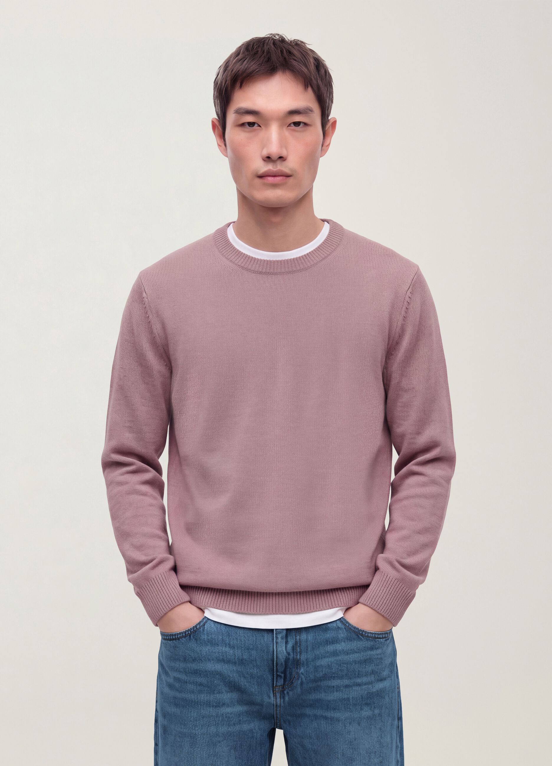 Maglia rosa girocollo in jersey knit regular fit