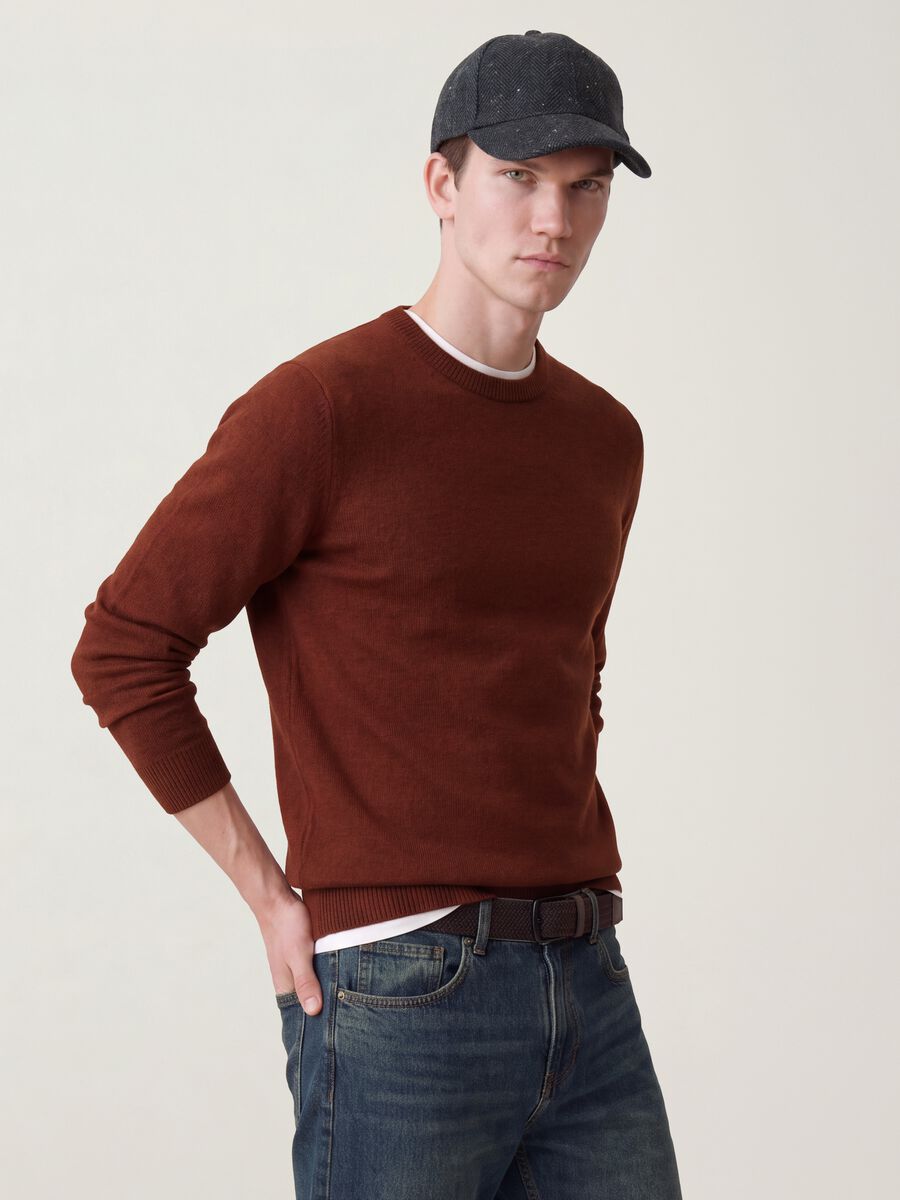 Maglia marrone girocollo in jersey knit regular fit_0