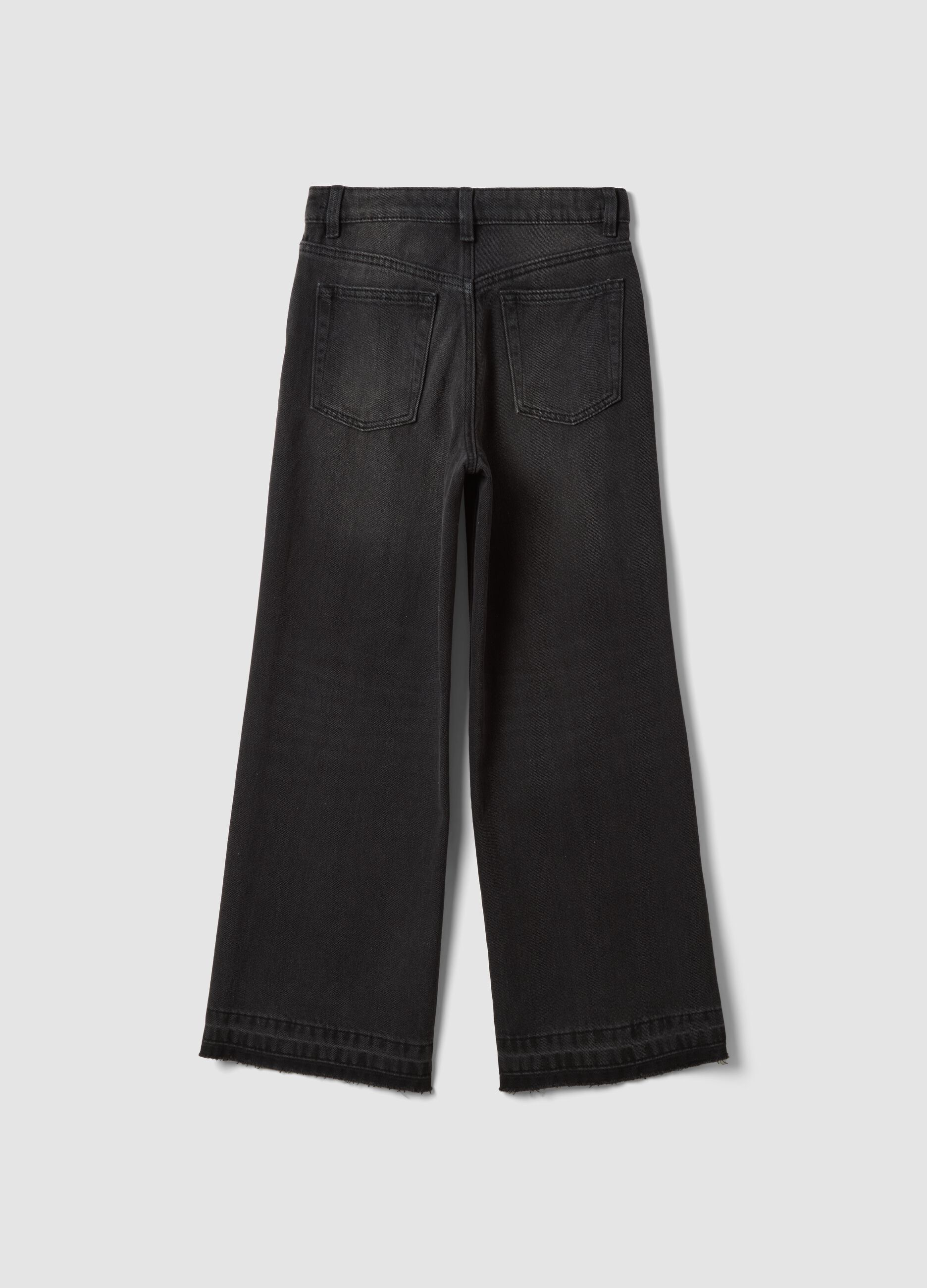 Black culotte jeans in a cotton, lyocell and viscose blend for girls
