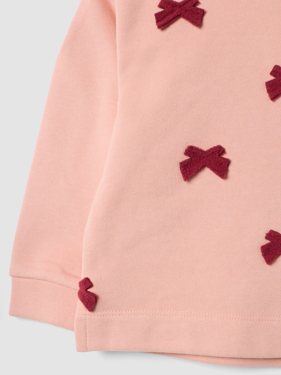 Light pink pure cotton sweatshirt with bows and crew neck_2