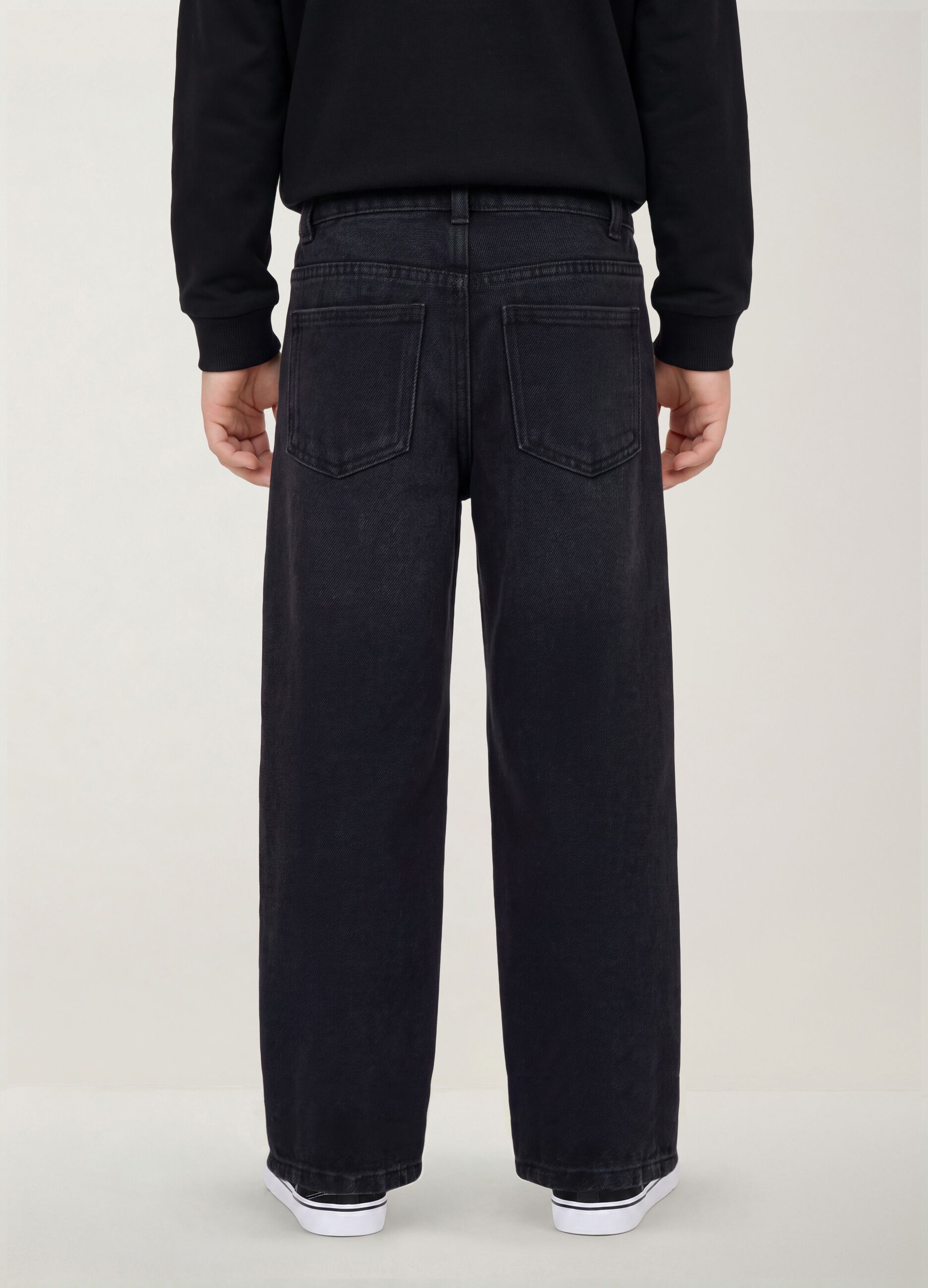 Jeans neri wide leg in misto cotone e viscosa per bambino