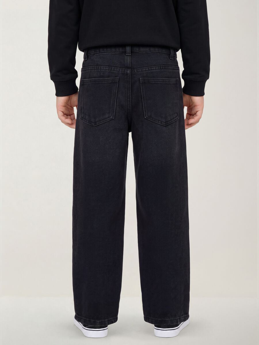 Jeans neri wide leg in misto cotone e viscosa per bambino_3