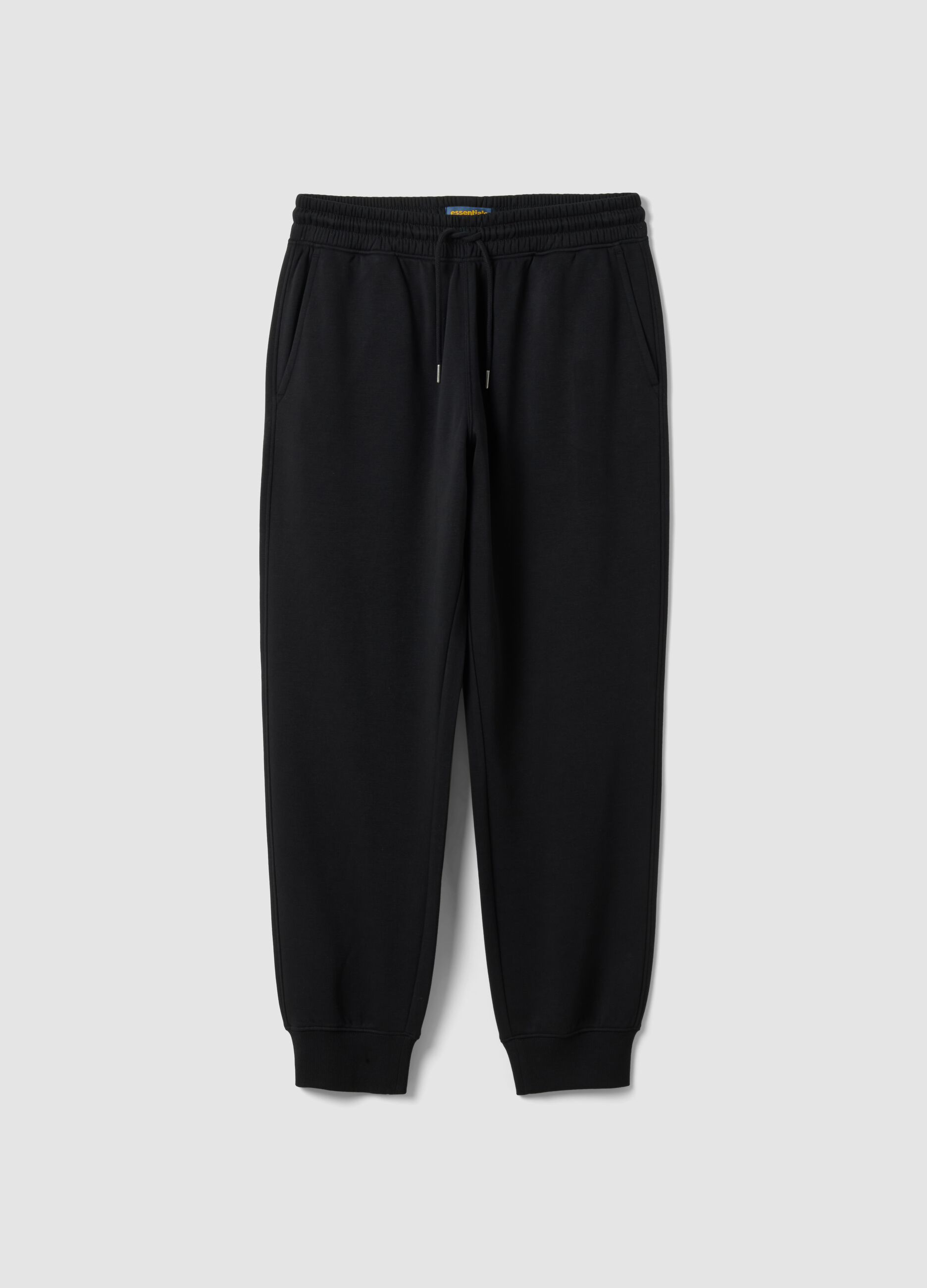 Jogger neri in misto cotone con fondo a polsino e coulisse