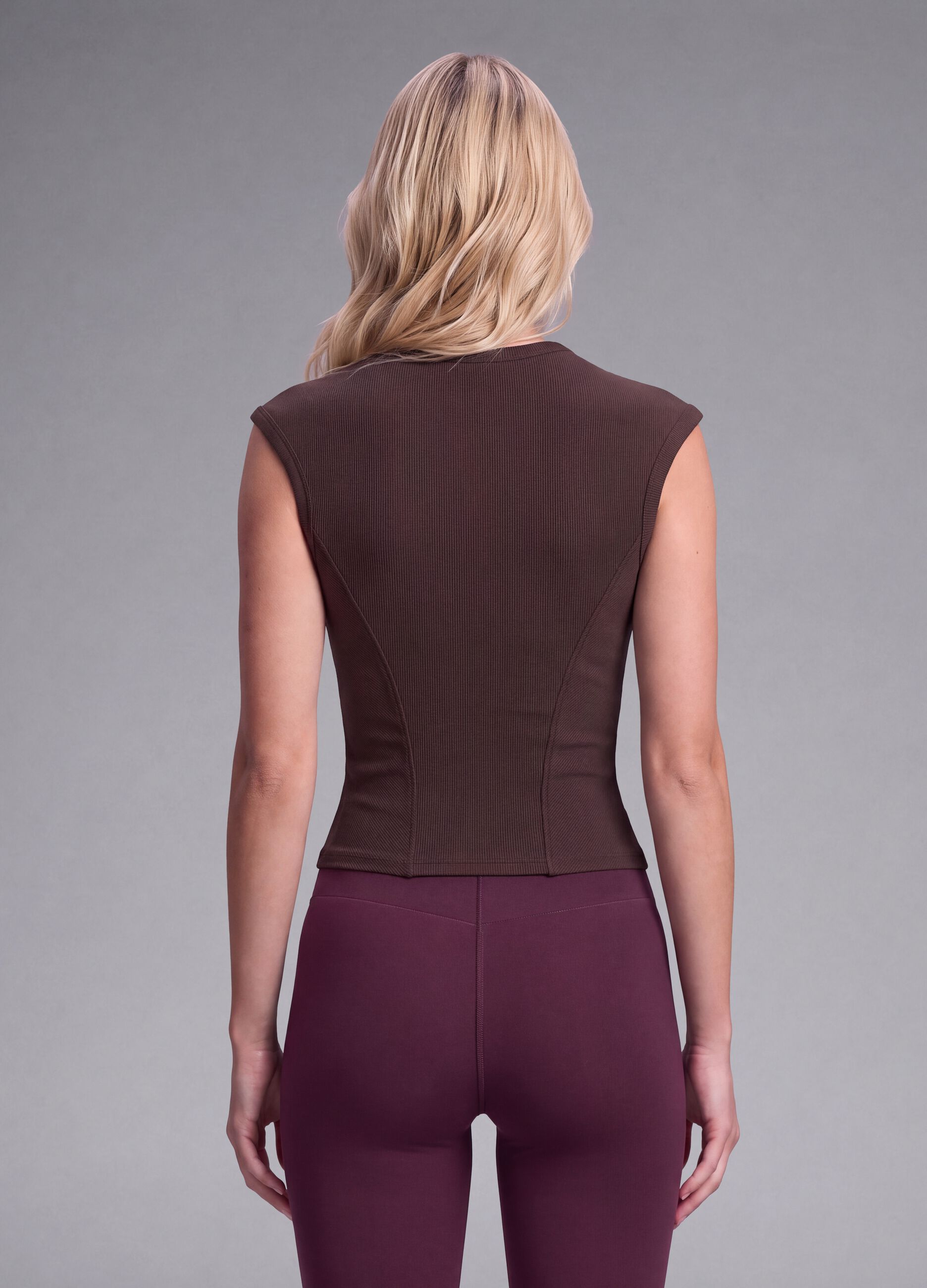 Brown fitted ribbed stretch-modal T-shirt ALTAVIA STUDIO