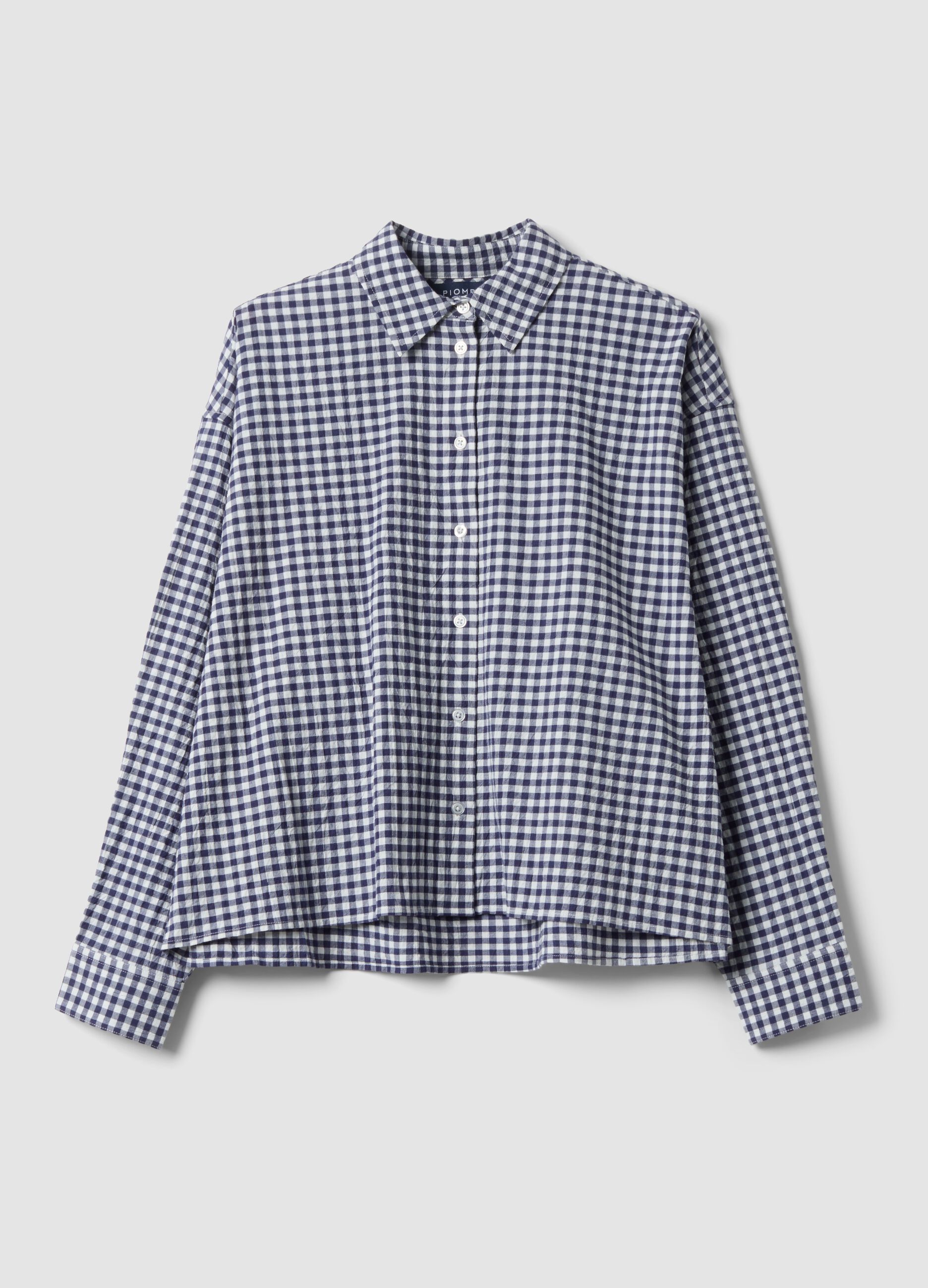 Blue checked regular-fit stretch cotton shirt