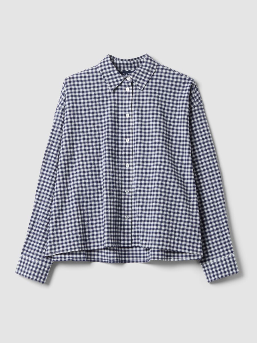 Blue checked regular-fit stretch cotton shirt_0