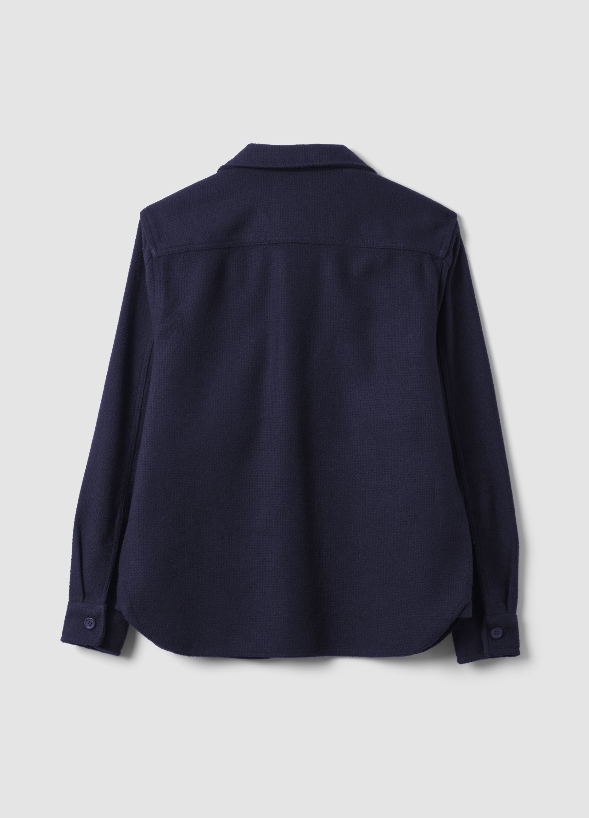 Blue wool and viscose-blend shacket with buttons, oversized fit