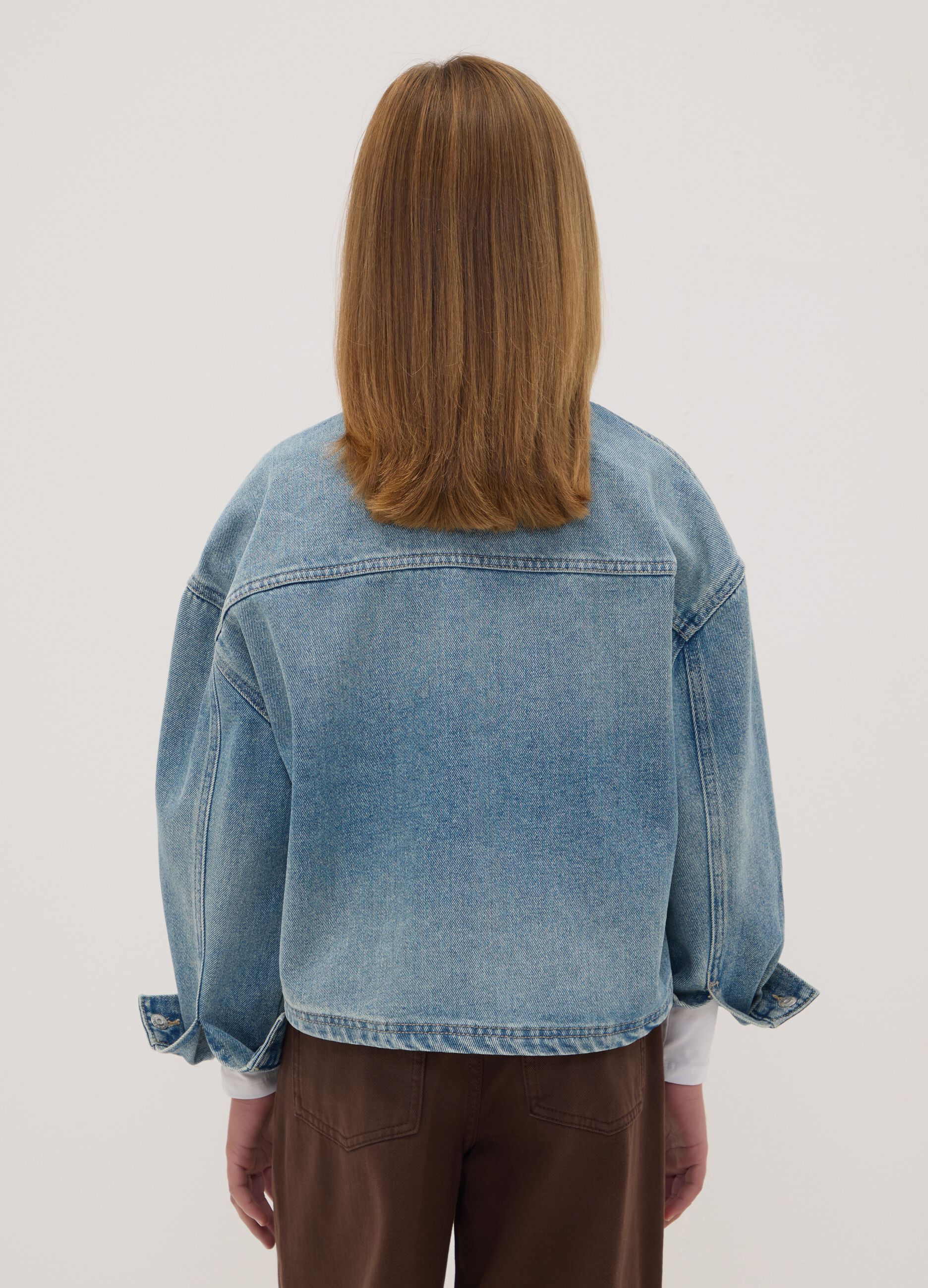 Blue cotton-viscose blend denim shirt with heart pocket, regular fit