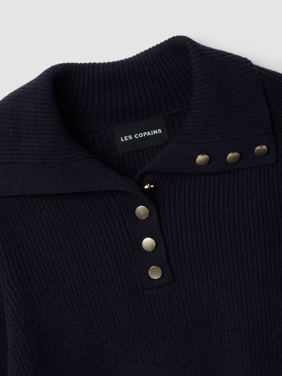 Blue ribbed viscose-blend top with collar_5
