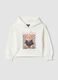 White hooded sweatshirt with teddy bear print in cotton blend_0