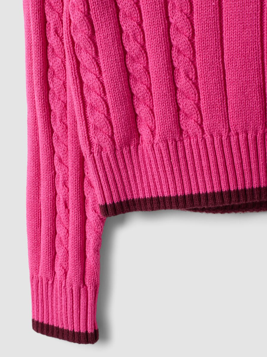 Pink pure cotton cable-knit V-neck jumper for girls_6
