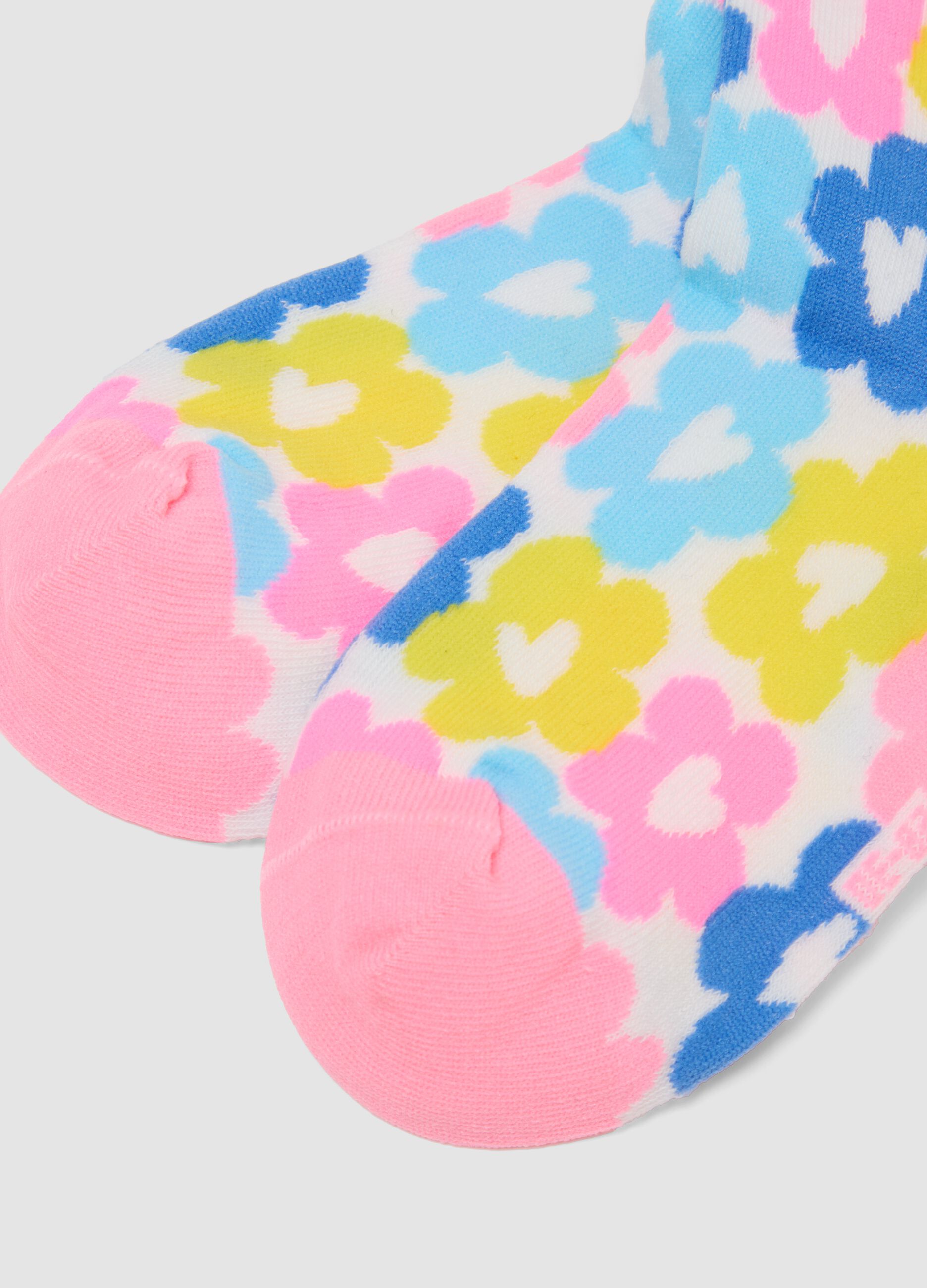 2-pack of white floral ankle socks in stretch organic cotton