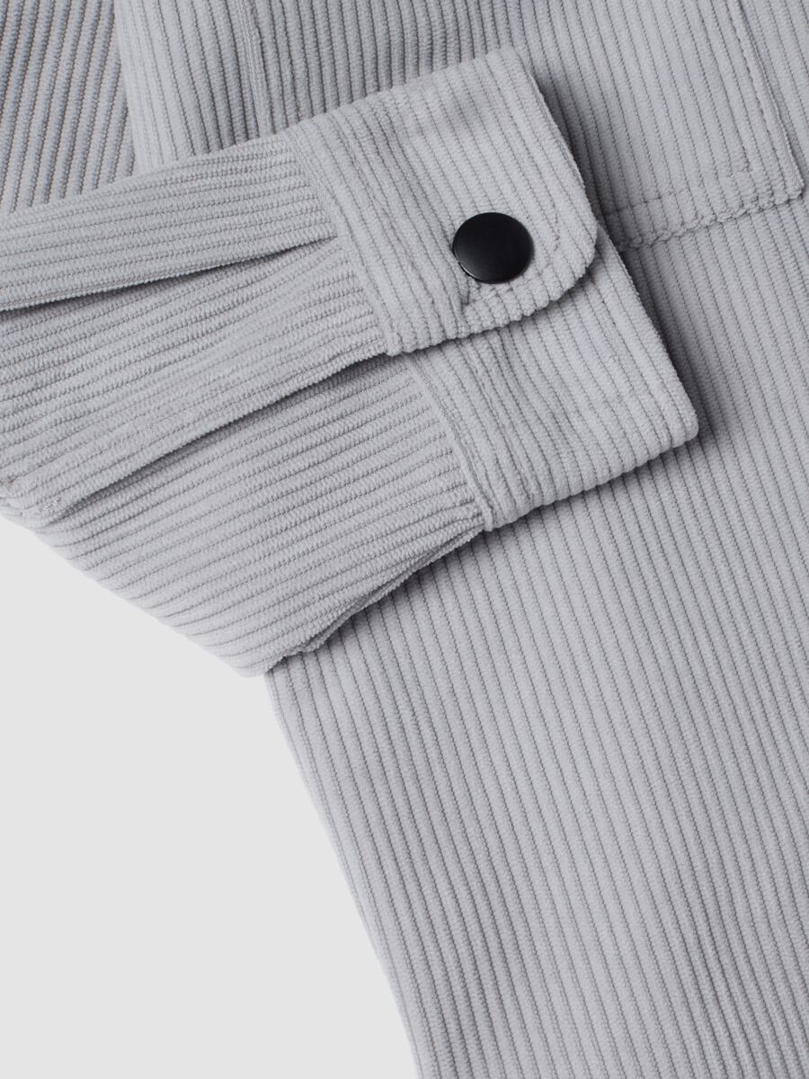 Grey ribbed shirt with zip and classic collar, oversized fit_3