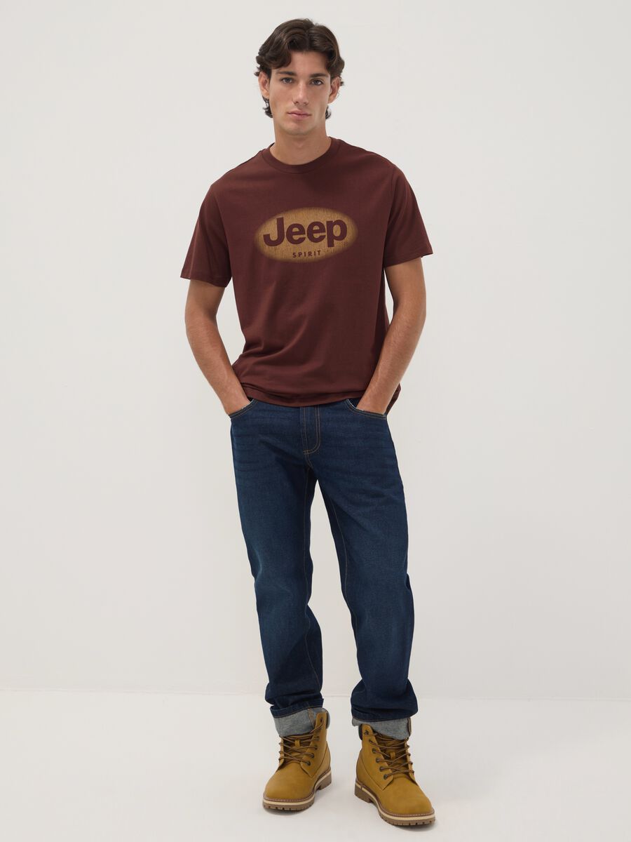 Brown pure cotton crew-neck T-shirt with Jeep print_1