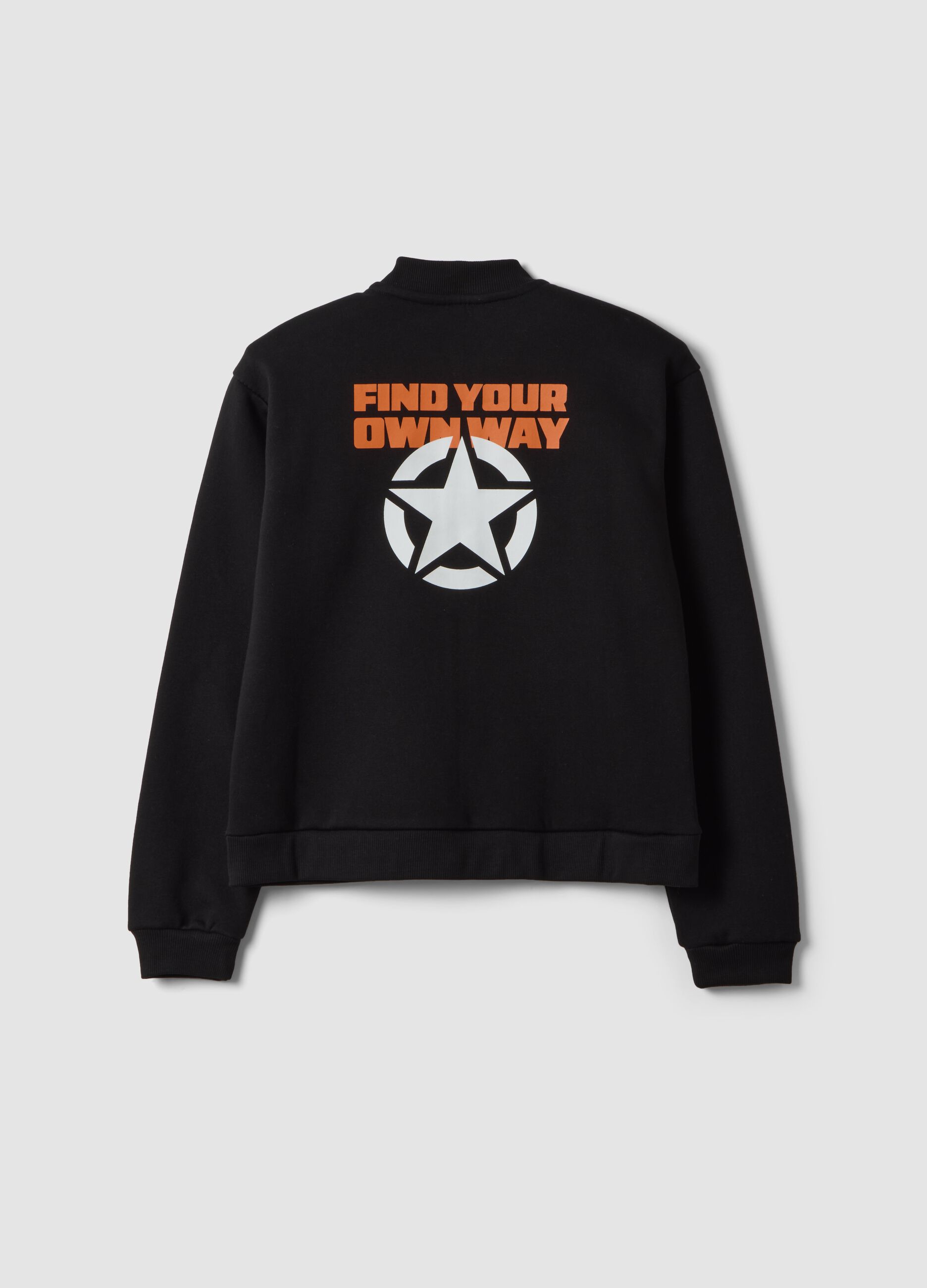 Black cotton-blend zip hoodie with front and back print