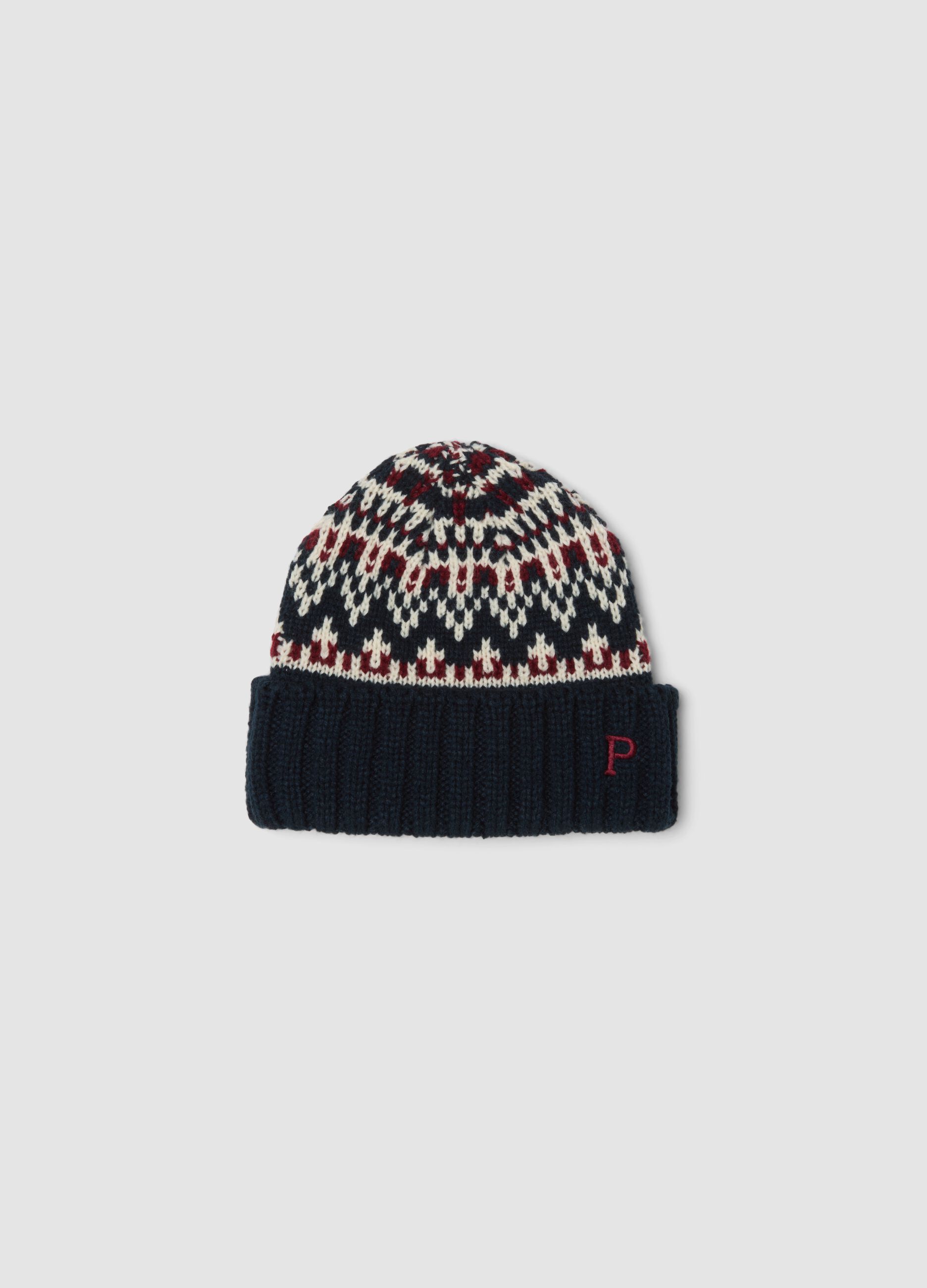 Beanie jacquard con risvolto a costine