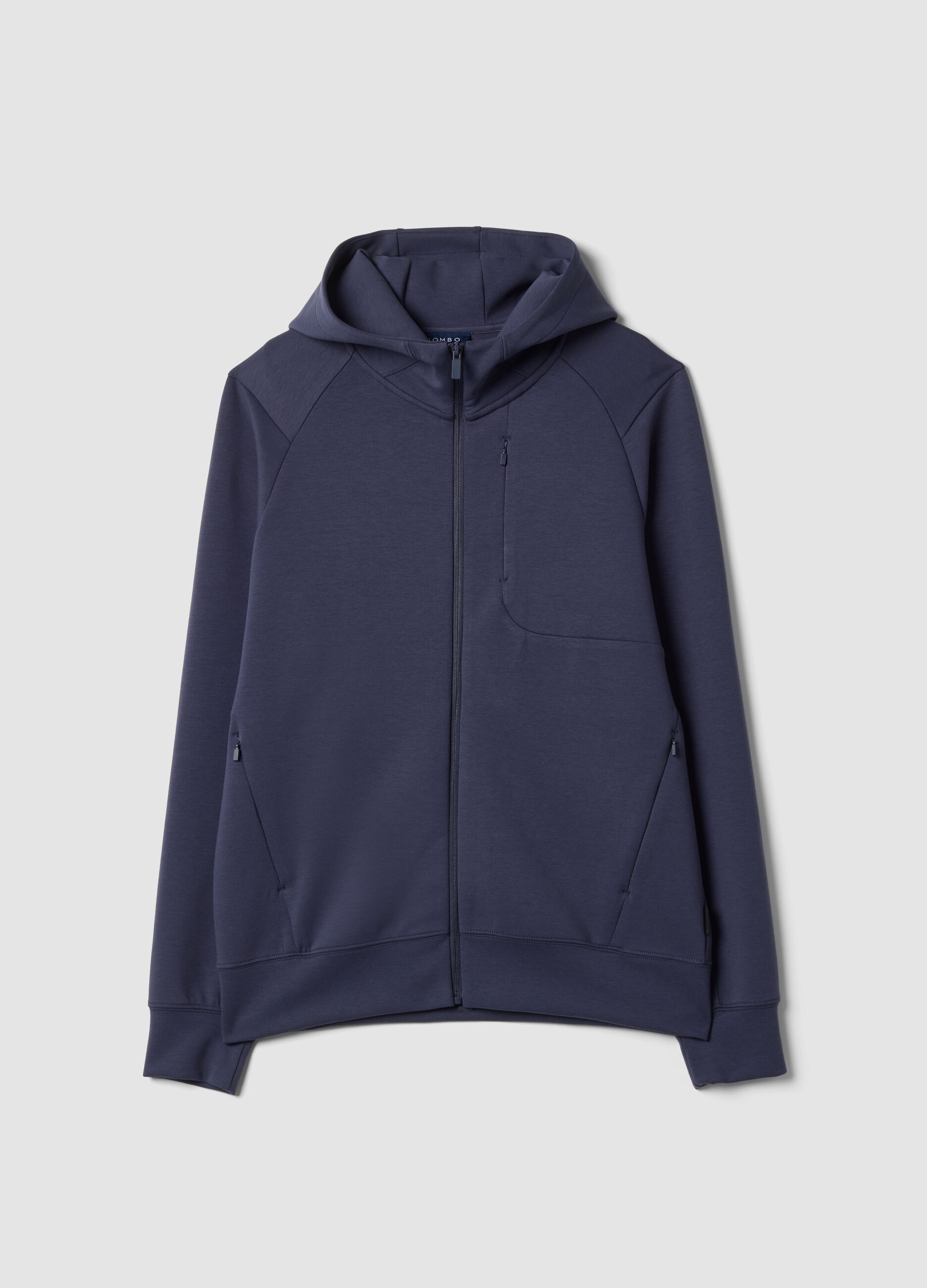 Breathable blue full-zip in 2-way stretch fabric