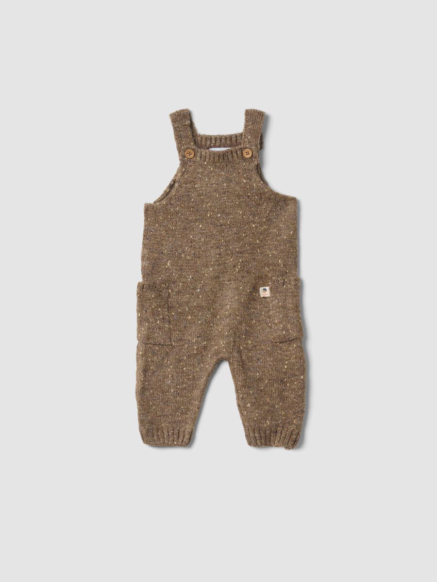 Beige melange stretch-fabric dungarees_0