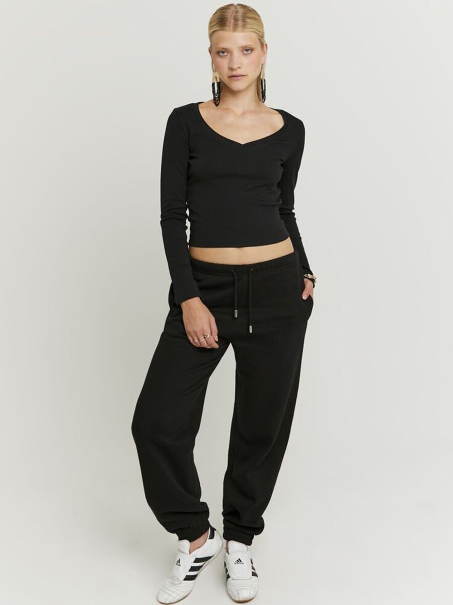 Regular fit black cotton blend jogger trousers_0