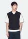 Blue cropped pure cotton vest with deep V-neck_0