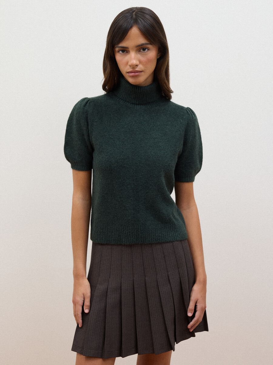 Green stretch-viscose turtleneck top_1