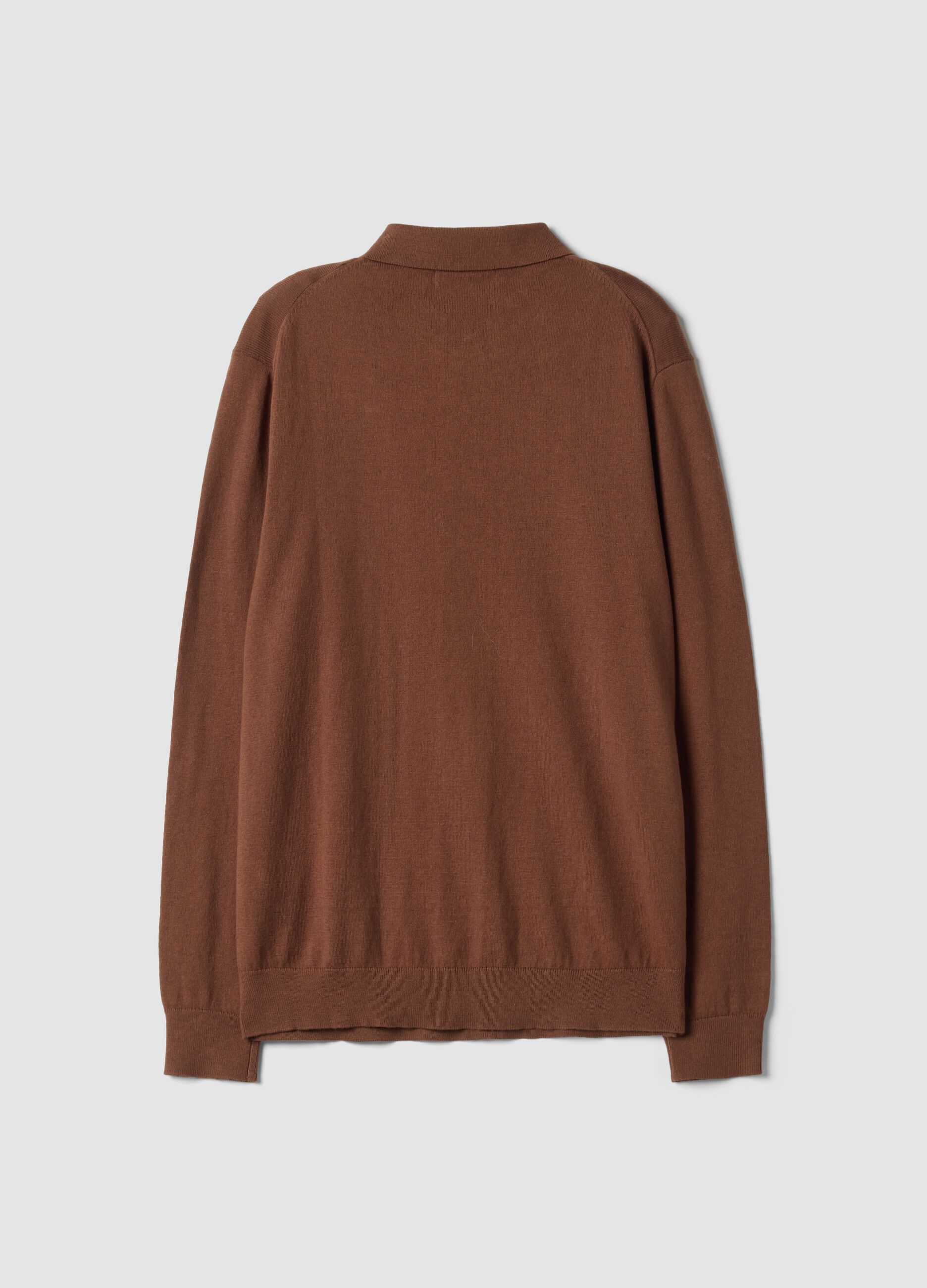 Polo marrone in misto cotone e cashmere a maniche lunghe regular fit