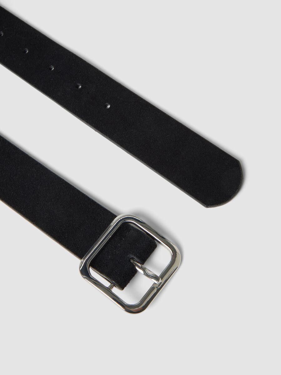 Black genuine leather studded belt_1