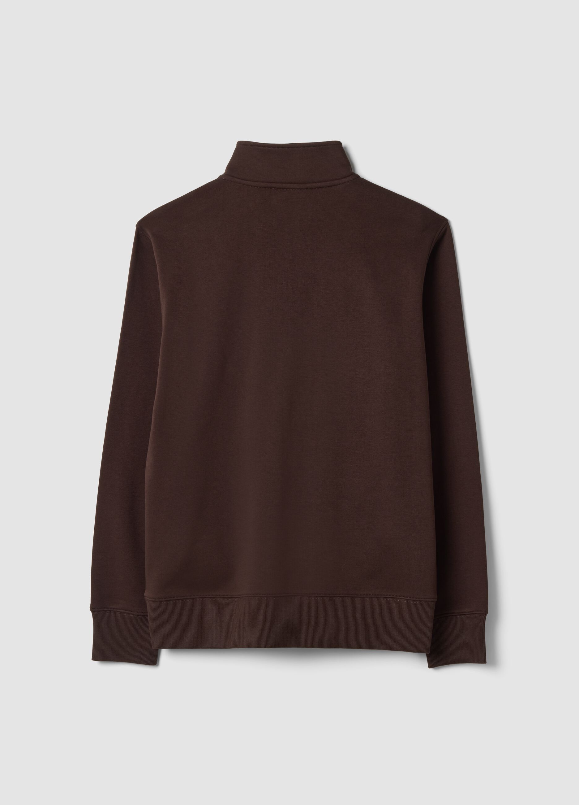 Brown cotton-blend half-zip crew-neck