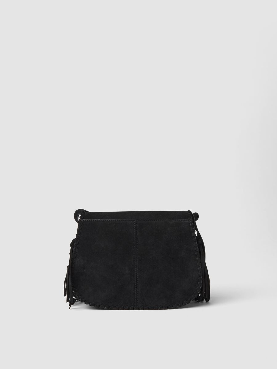 Black genuine leather fringed bag_1