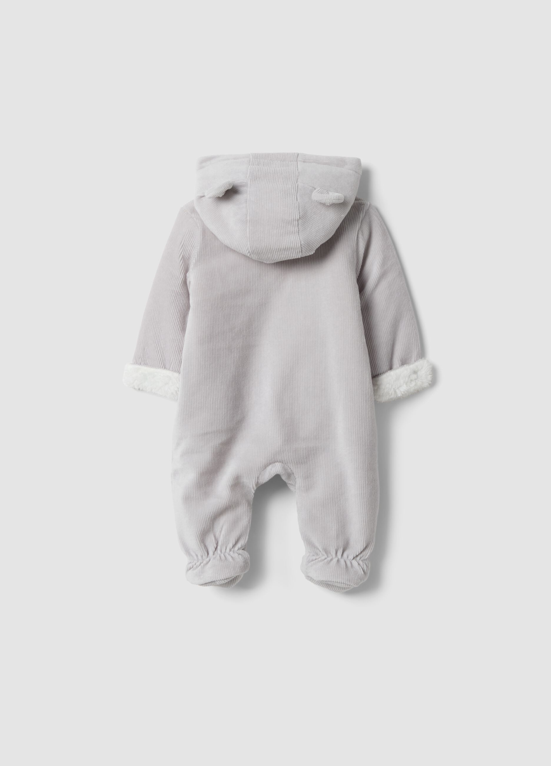 Tutina grigia con cappuccio in cotone organico elasticizzato con stampa Mickey