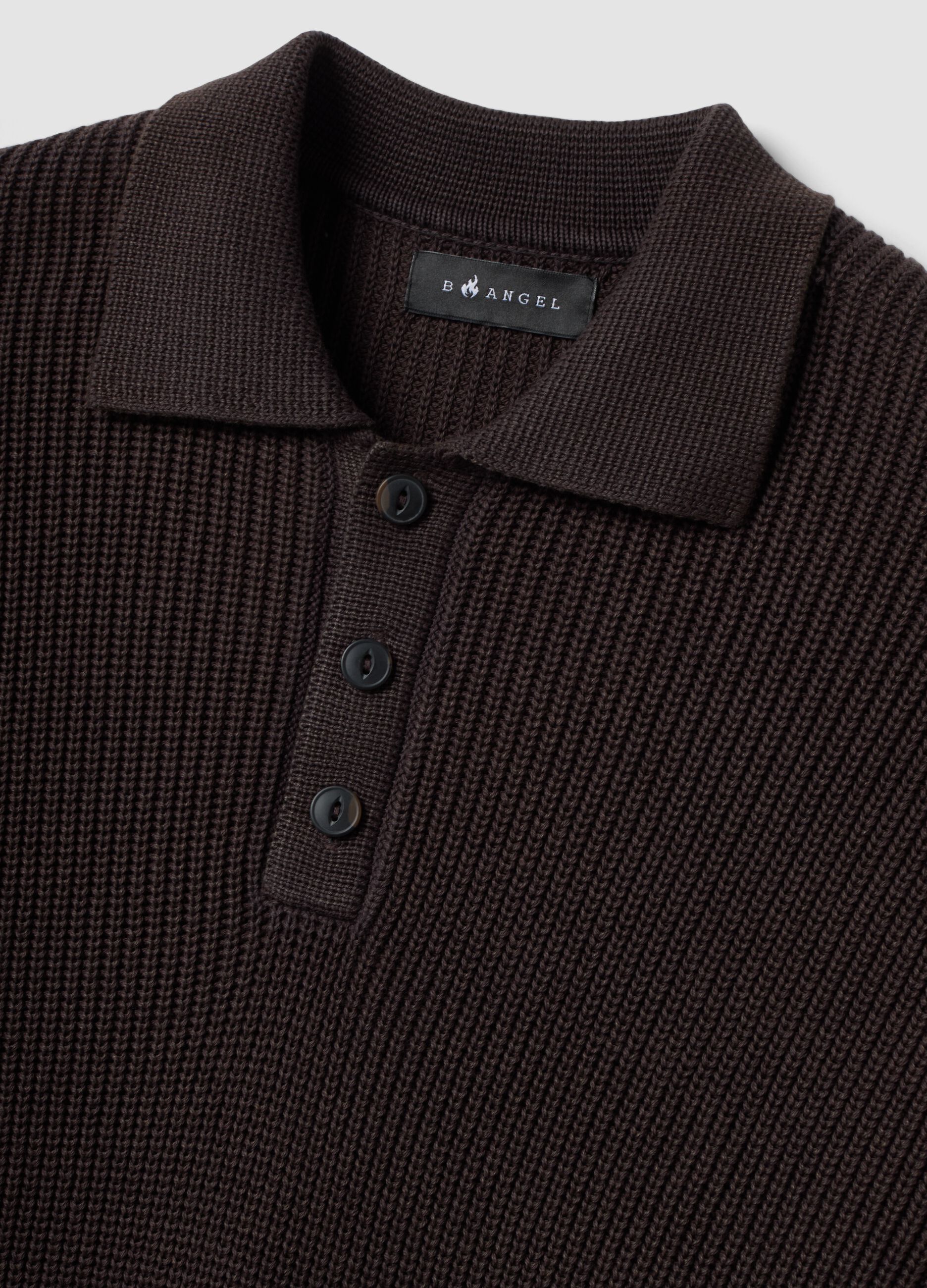 Brown pure cotton polo-collar jumper in oversized fit
