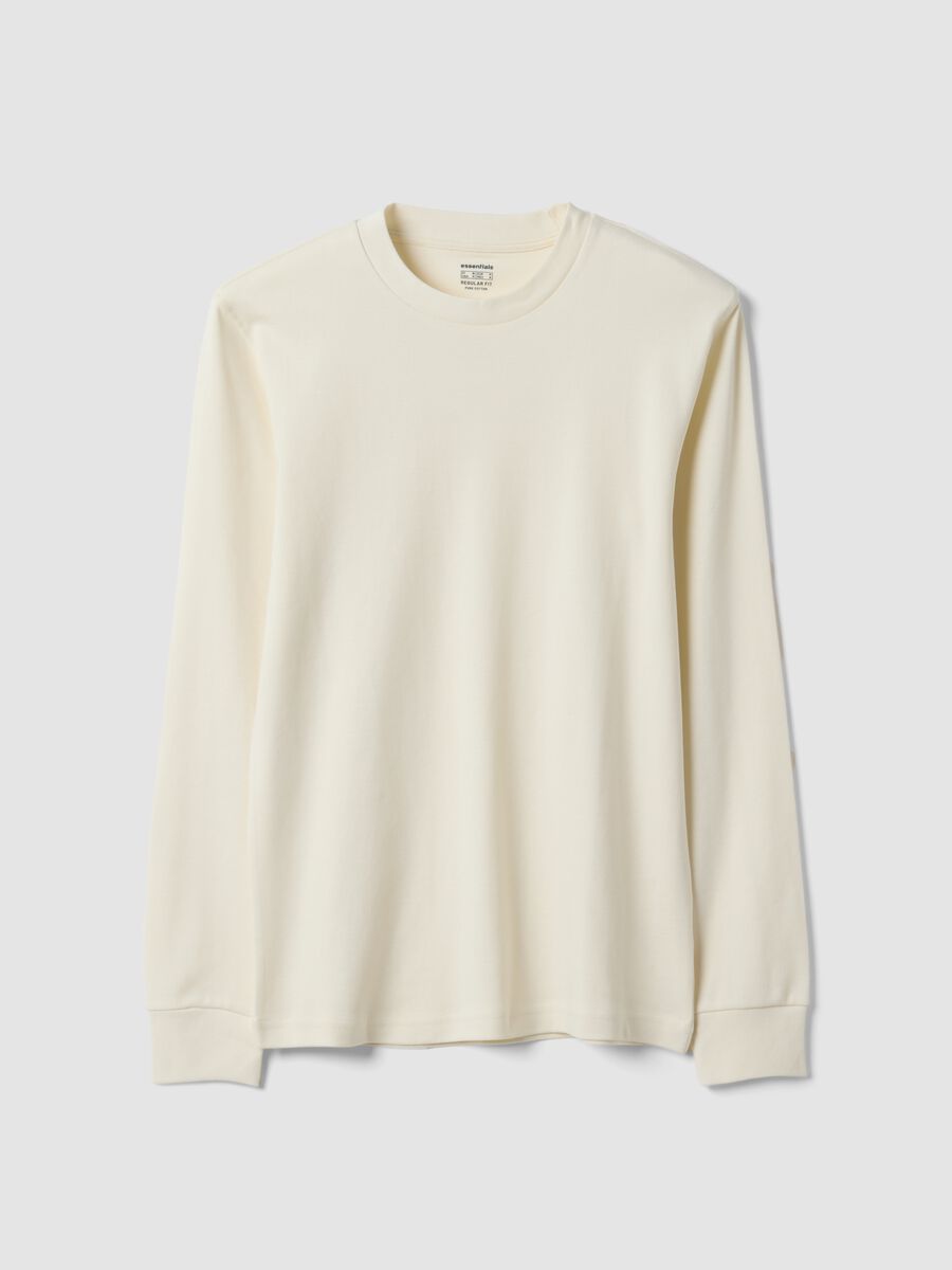 White pure cotton crew-neck T-shirt, regular fit_0