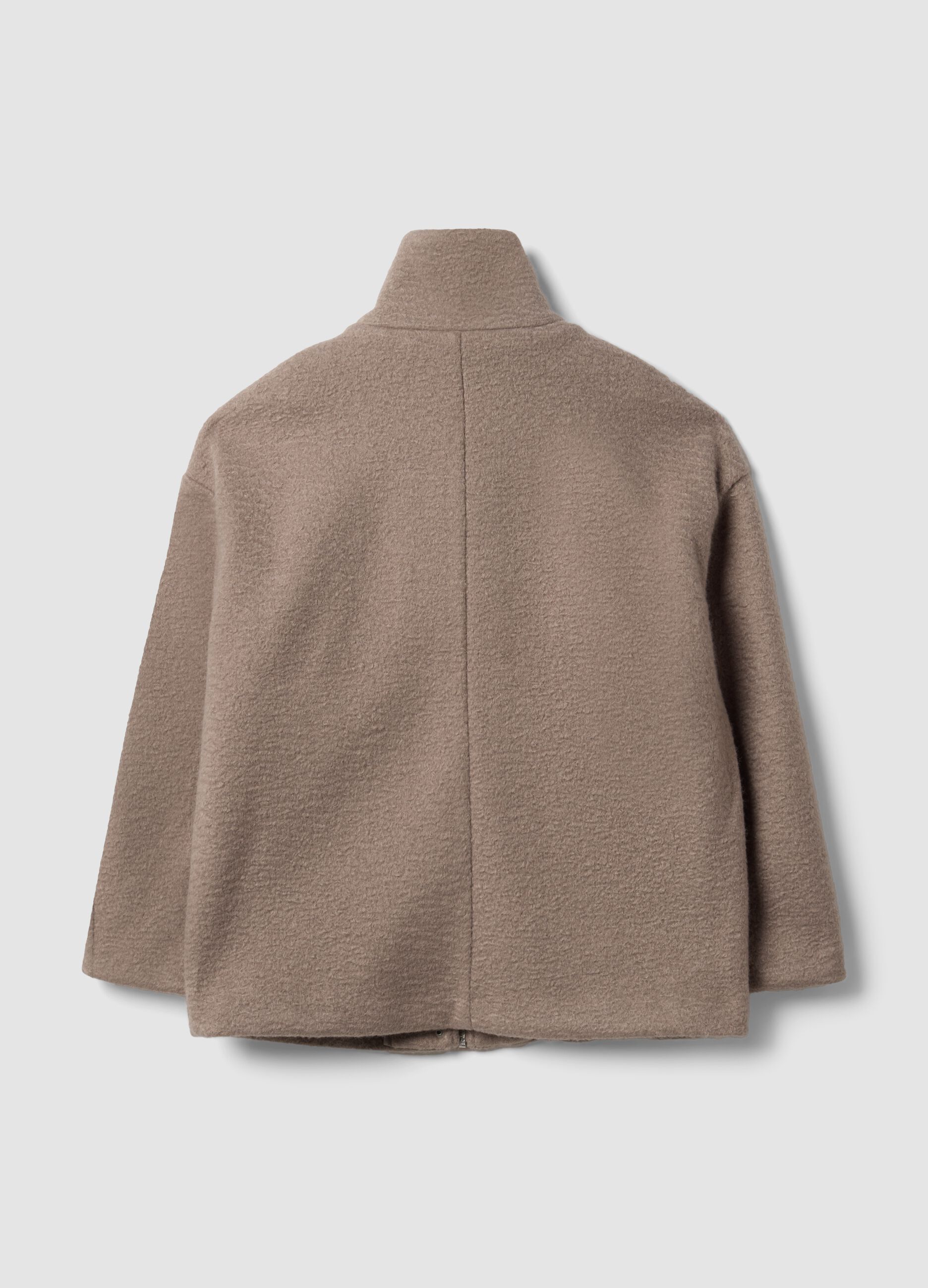 Beige regular-fit jacket with high neck and patch pockets