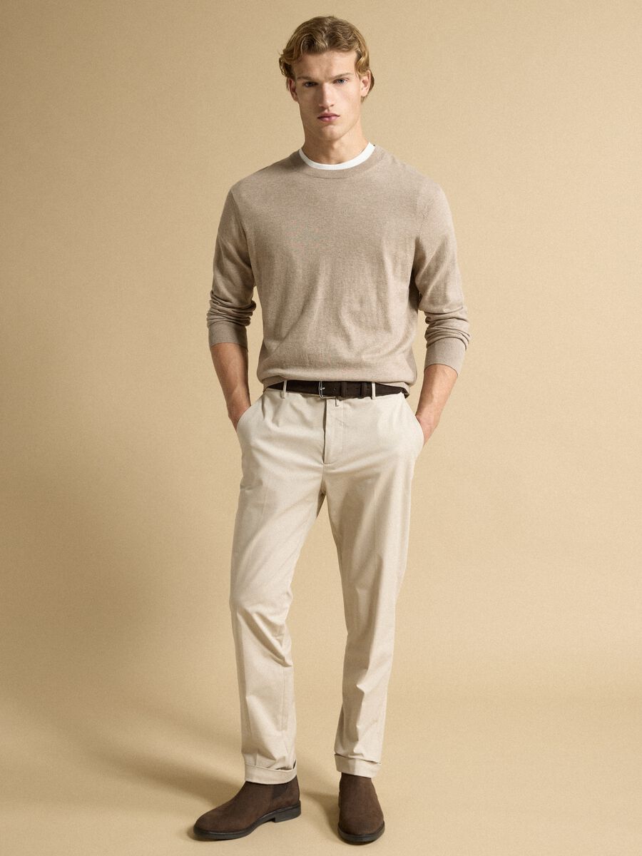 Beige crew-neck jumper in cotton and cashmere blend, regular fit_2