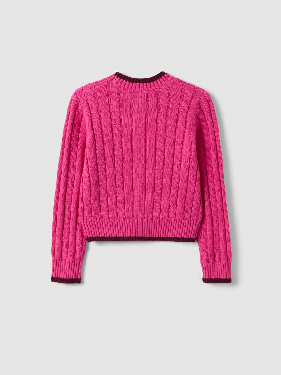 Pink pure cotton cable-knit V-neck jumper for girls_4
