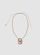 Green necklace with embroidered heart pendant_0