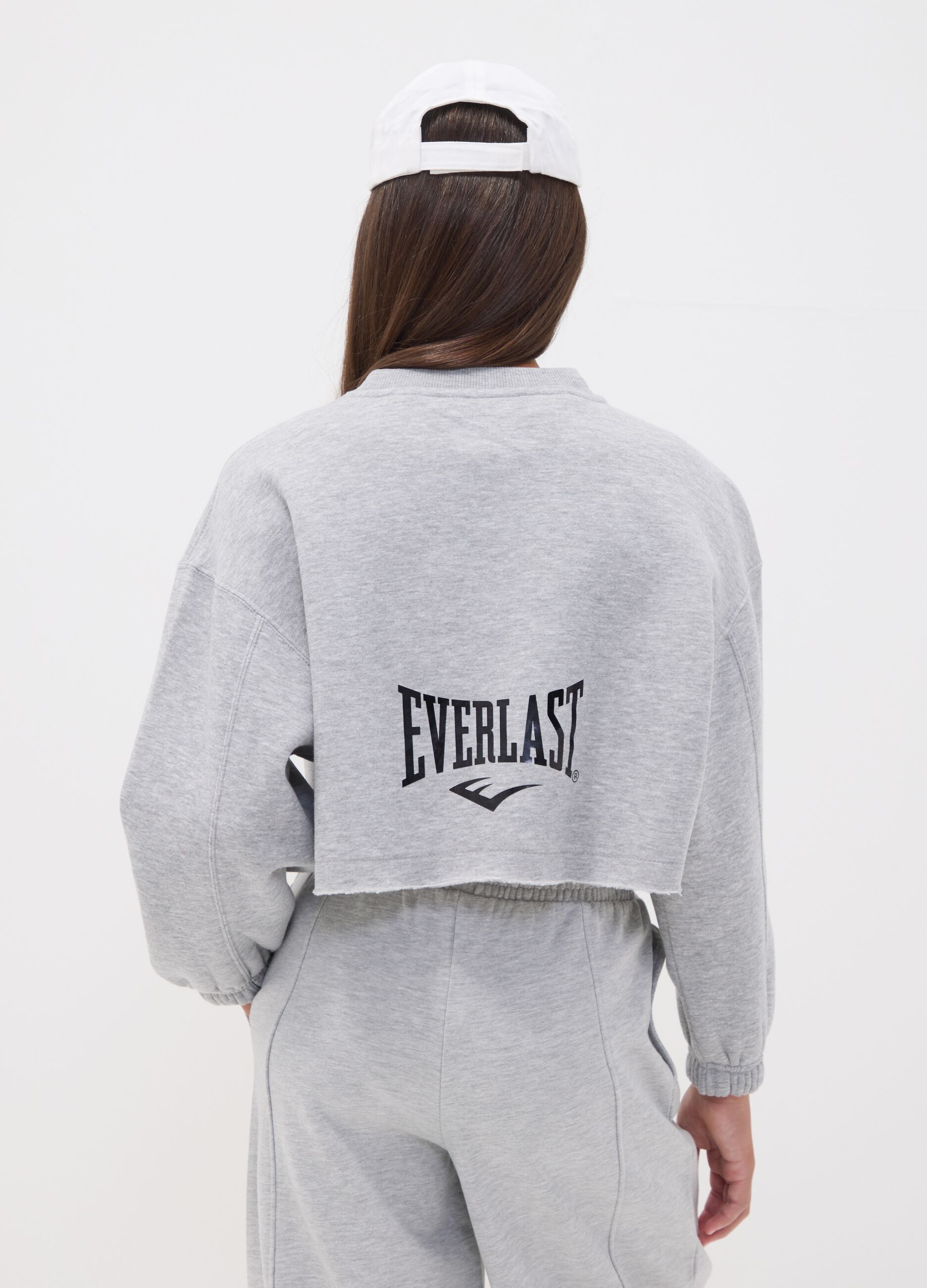 Grey cropped cotton-blend sweatshirt