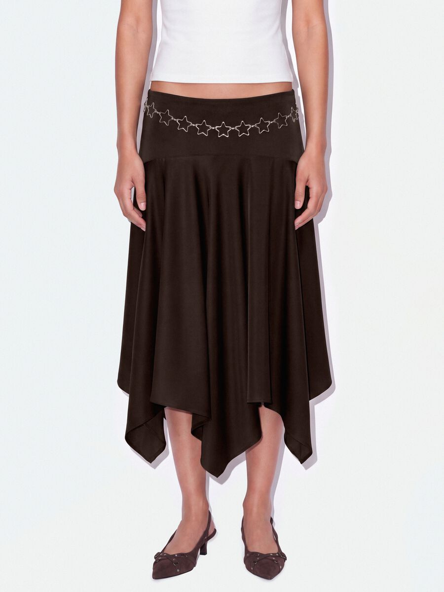 Brown midi skirt with asymmetric hem_1