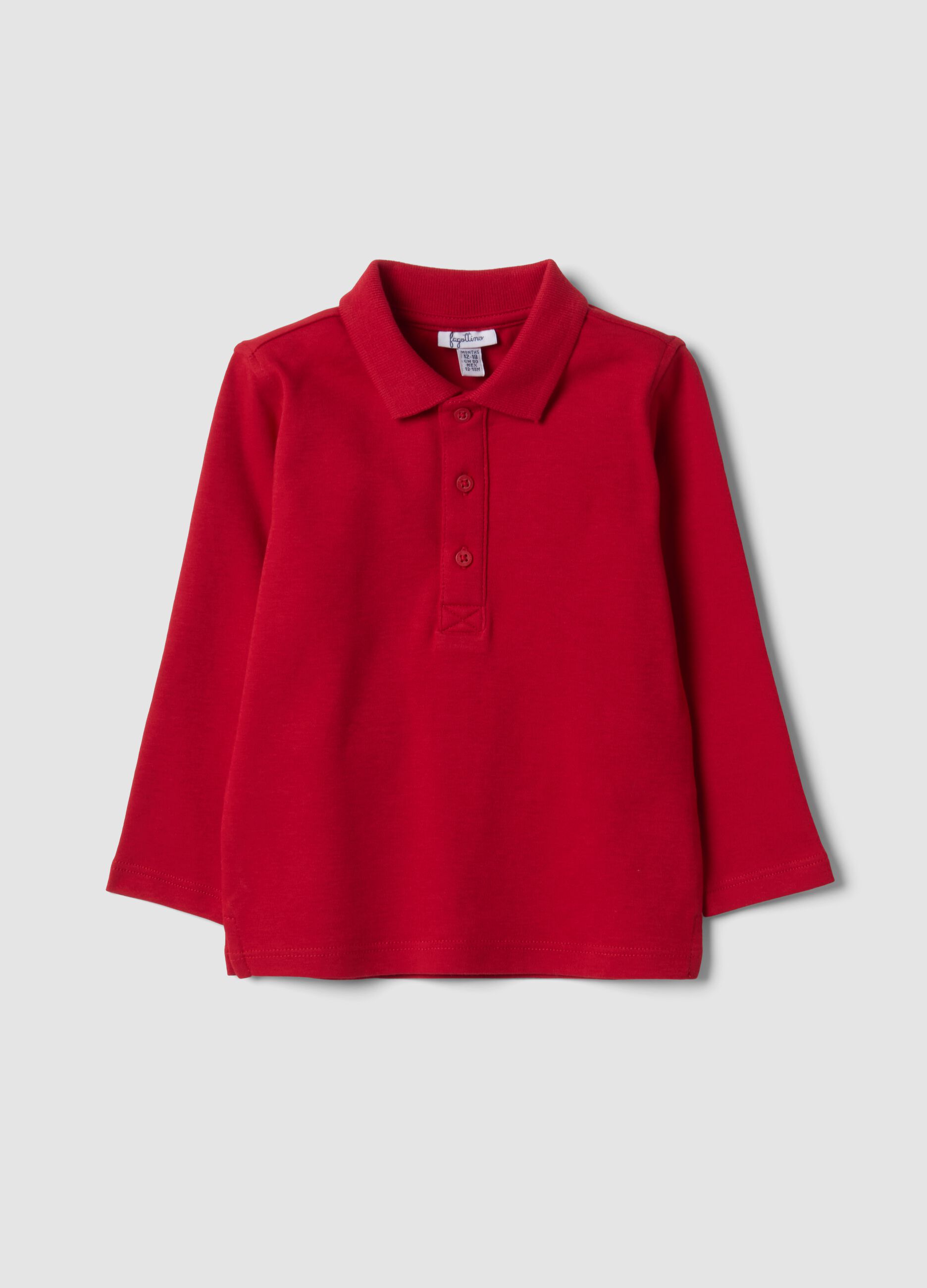 Polo rossa in puro cotone organico a maniche lunghe per bimbo