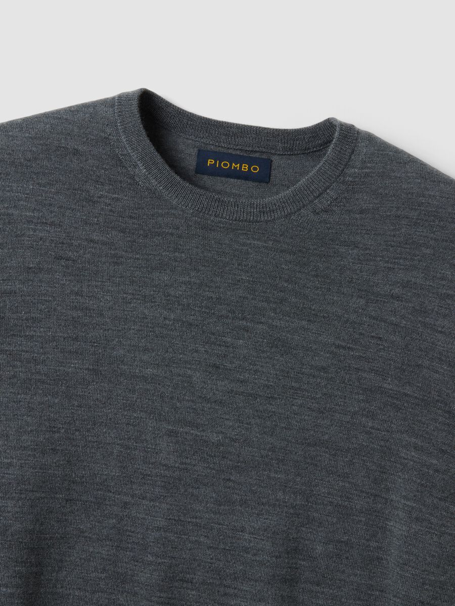 Grey crew-neck jumper in pure merino wool, regular fit_1