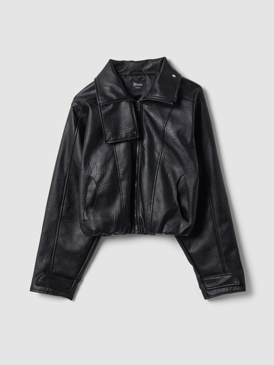 Black Oversized Faux Leather Jacket_0