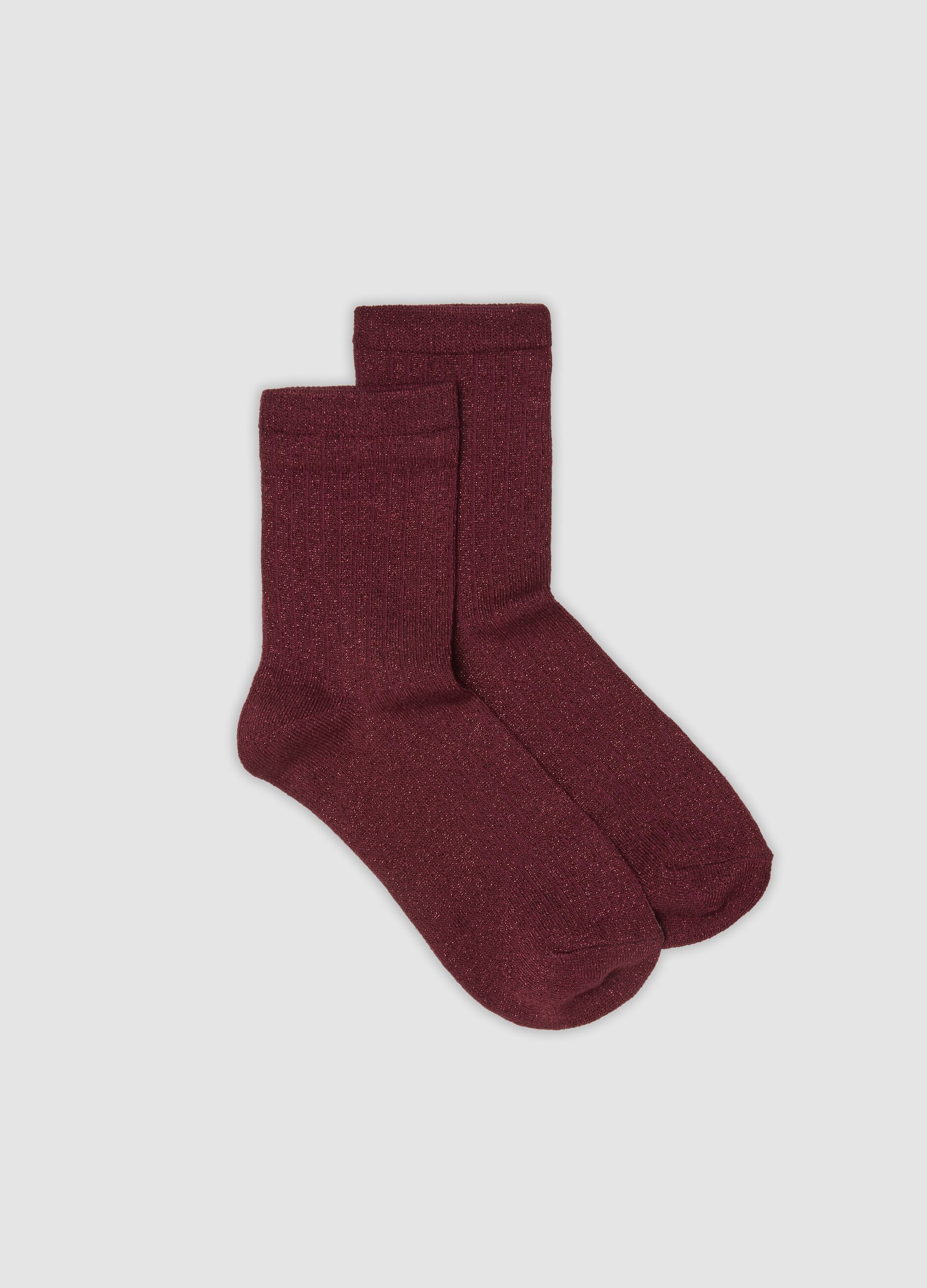 Red stretch socks with lurex threads