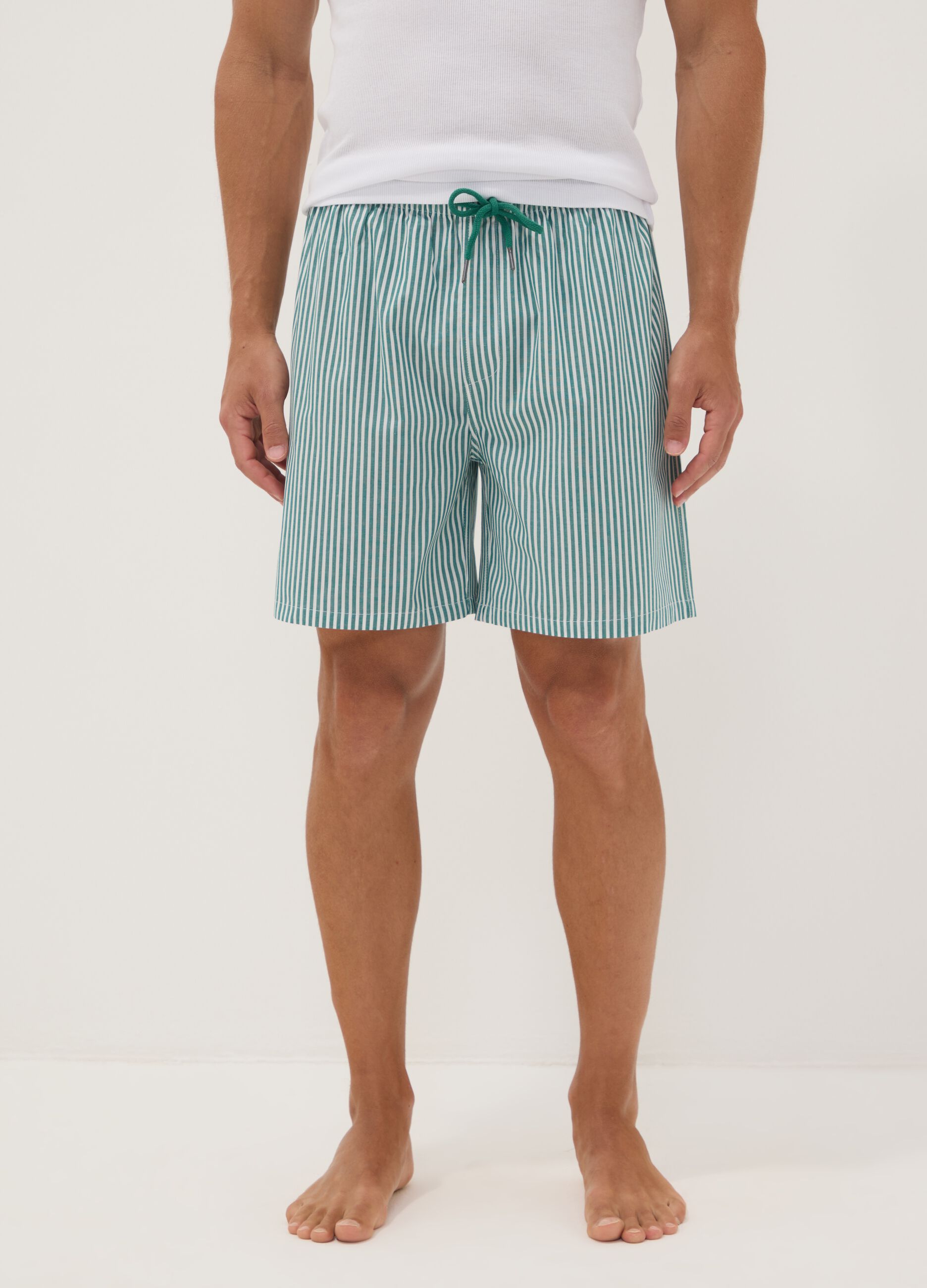 Green striped organic cotton pyjama shorts
